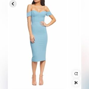 Dress the Population Bailey Off-the-Shoulder Bodycon Dress Light Blue, size xs